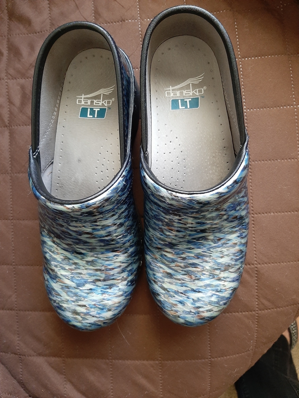 Dansko LT Blue Multi-Pattern Clogs